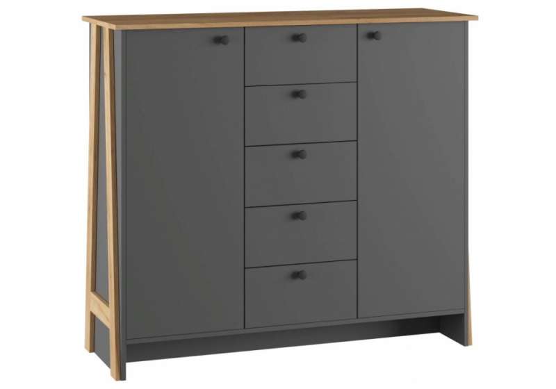 Комод Теодора графит / крафт золотой (129x42,4x110,6). 