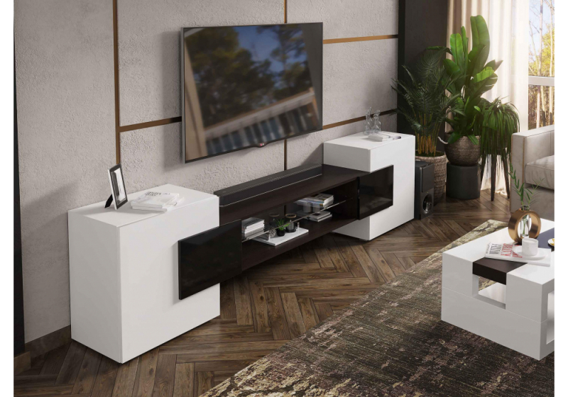 ТВ-тумба Лисмор белый / черный глянец (254x37,3x62). 