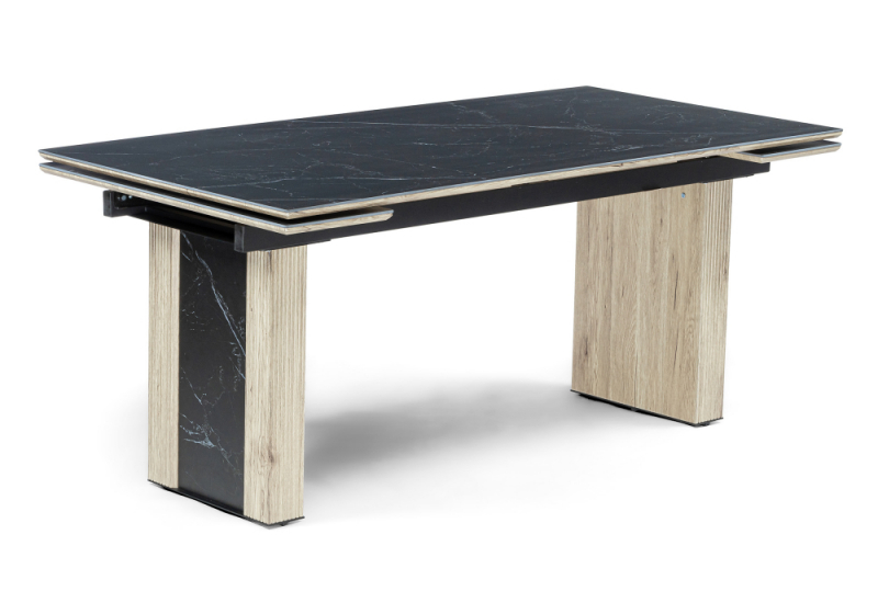 Керамический стол Бернардо 180x90 черный мрамор / дуб монтана (90x79). 